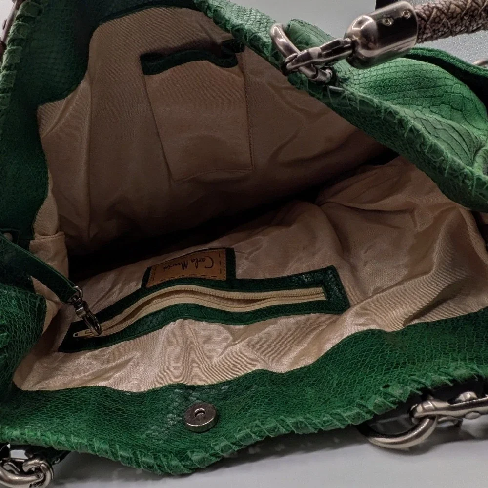 Carla Mancini $450 Green Snakeskin Embossed Leather Shoulder Crossbody Hobo Bag